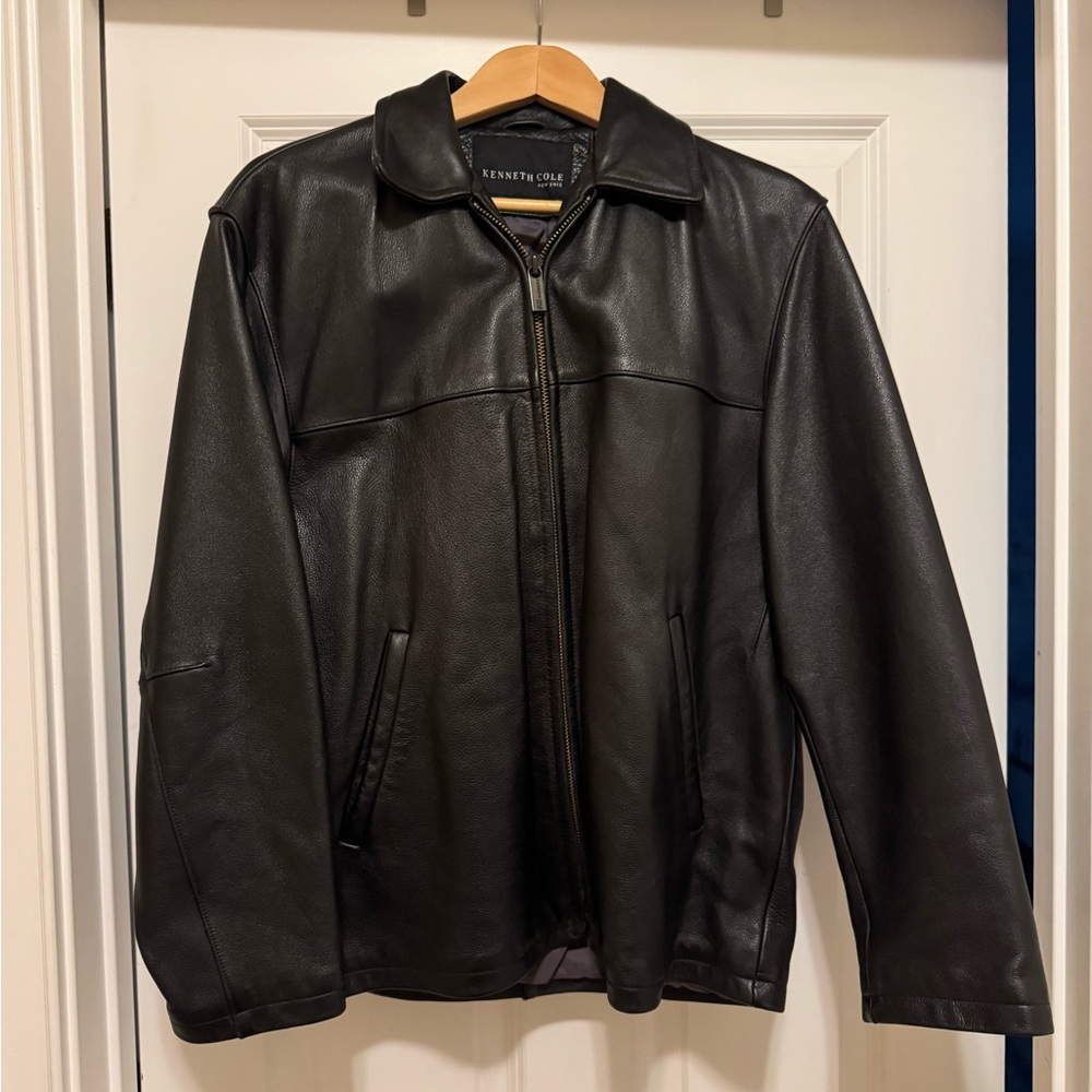 Kenneth Cole Men's Black Leather Jacket- genuine leather